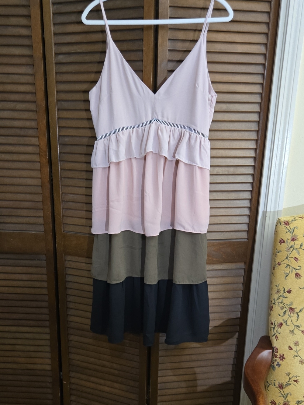 Gianni Bini Pink, Olive & Black Tiered Spaghetti Strap Dress